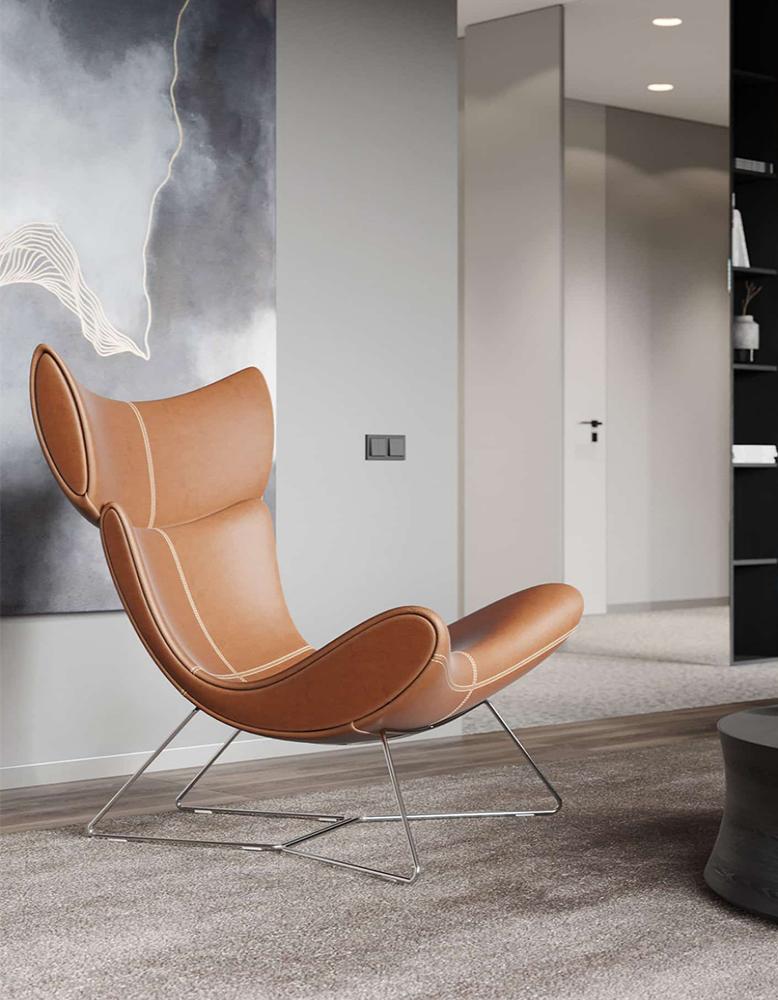 IMOLA Style Chair with Stool In Brown Premium Leather