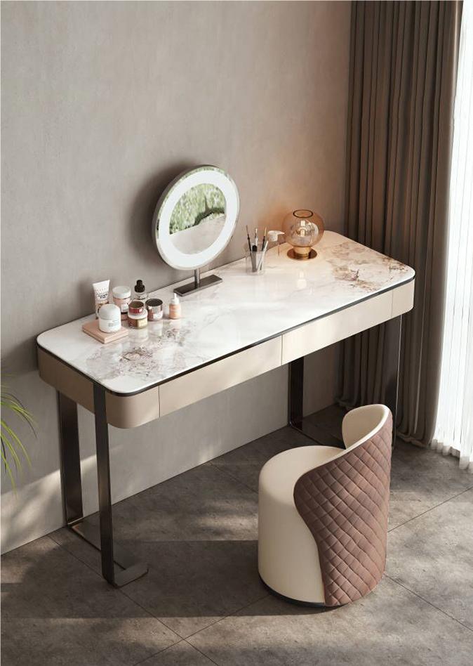 Hamlin Dressing Table With Mirror, Sintered Stone
