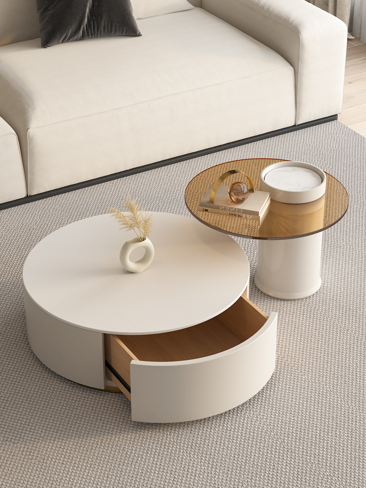 Riviera Round Nesting Coffee Table Set With Seat Pad, White｜ DC Concept