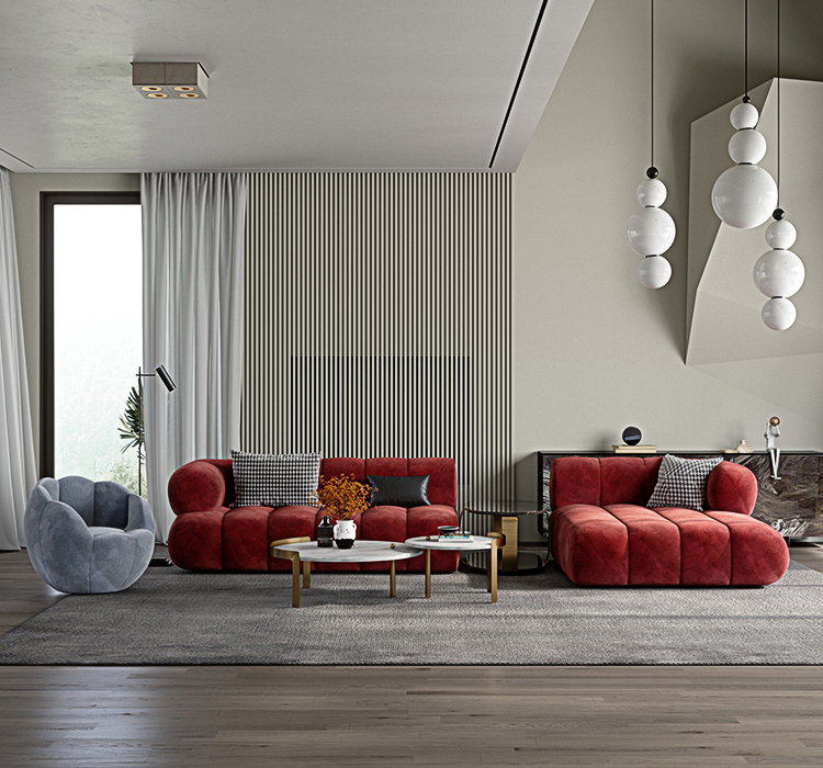 Anouk Modern Red Modular Sofa, Three/ Two Seater Sofa