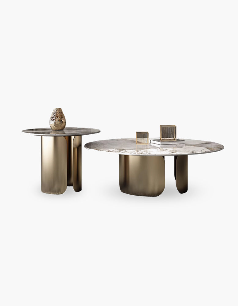 Maru Nesting Coffee Table, Sintered Stone Top With Gold Base｜ DC Concept