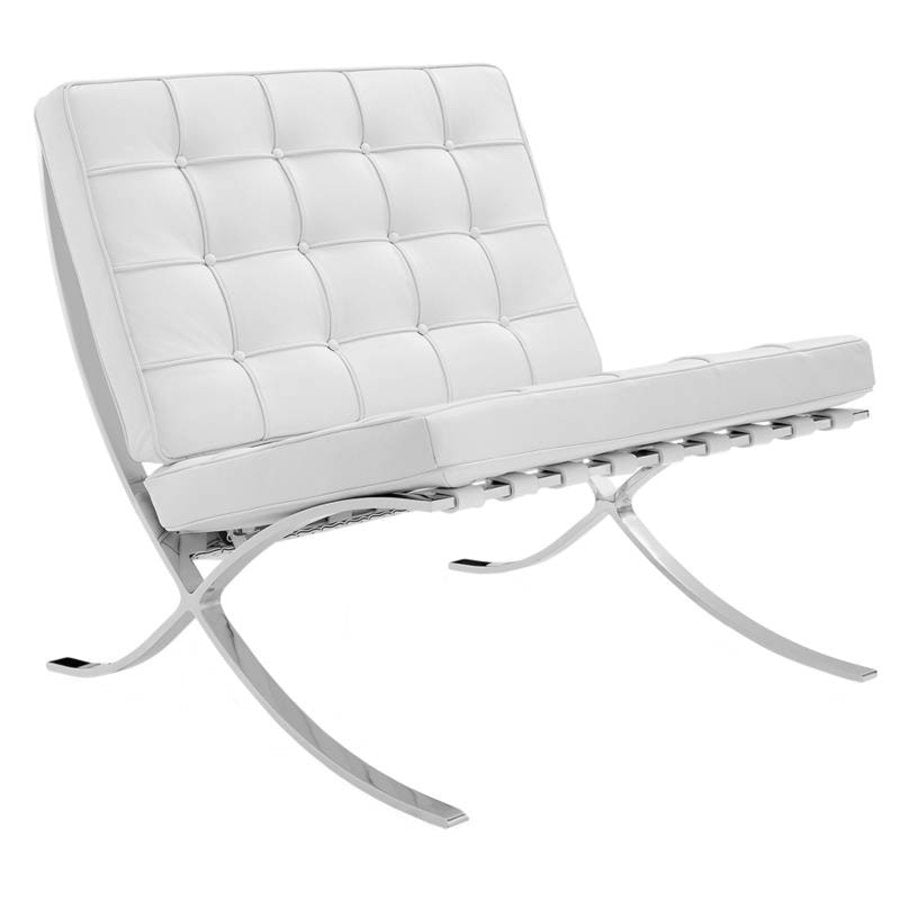 Classic Modern Barcelona Chair And Footstool, White Leather｜ DC Concept