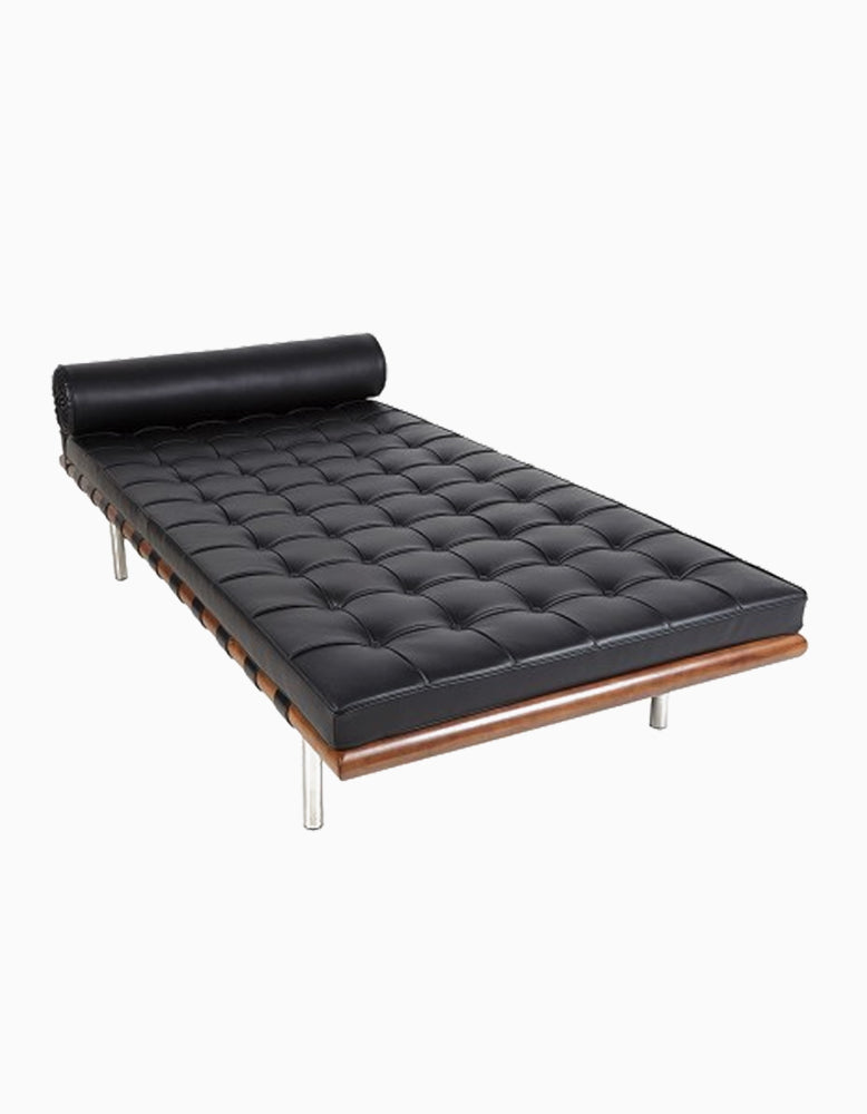 Barcelona Style Daybed, Black Leather, Wood Frame｜ DC Concept