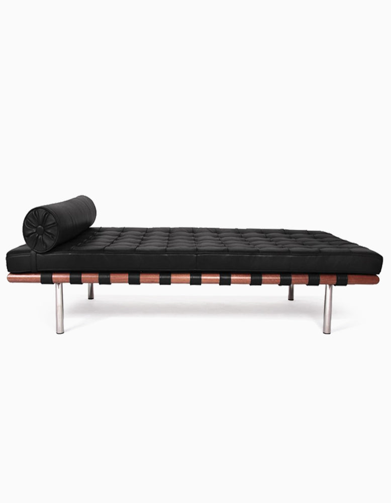 Barcelona Style Daybed, Black Leather, Wood Frame｜ DC Concept