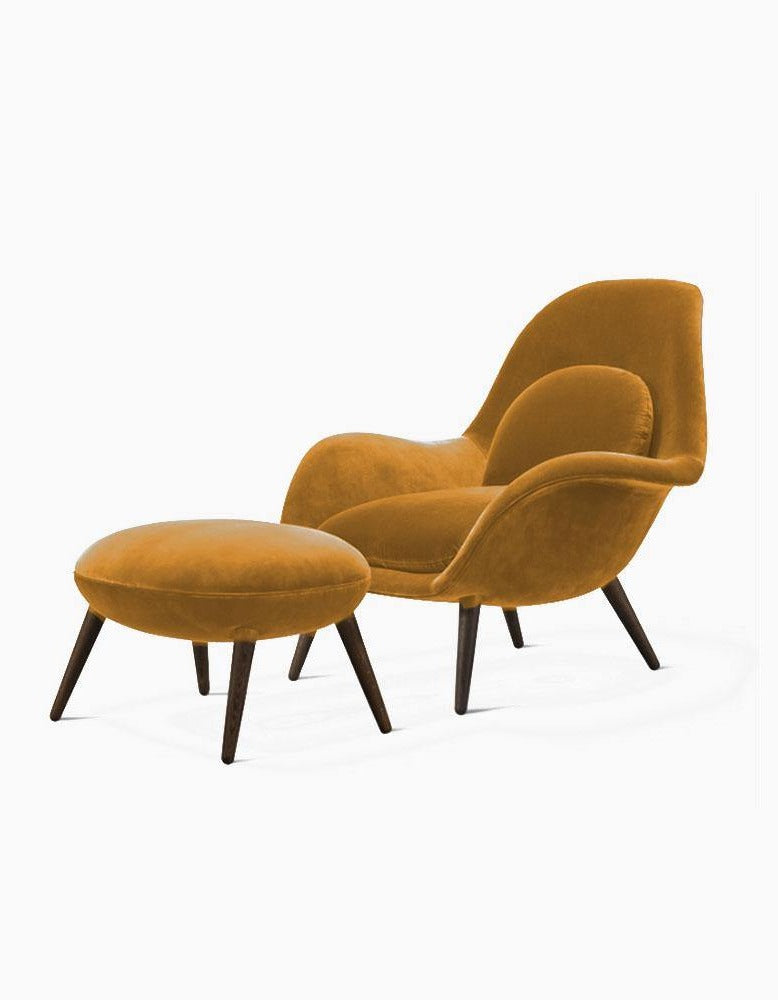 Swoon Lounge Petit Armchair And Stool, Orange, Wood Leg｜ DC Concept