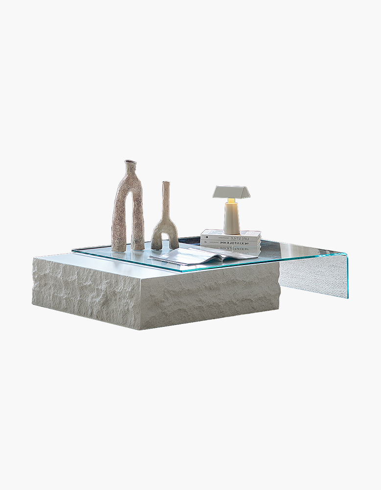 Fatima Extendable Pedestal Coffee Table, Glass & Wood