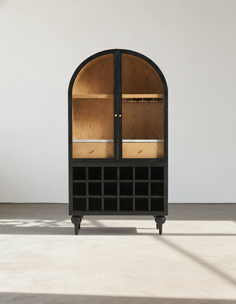 Akhtar Pahlavi Wine Sideboard With Glass Door & Wine Rack, Solid Wood