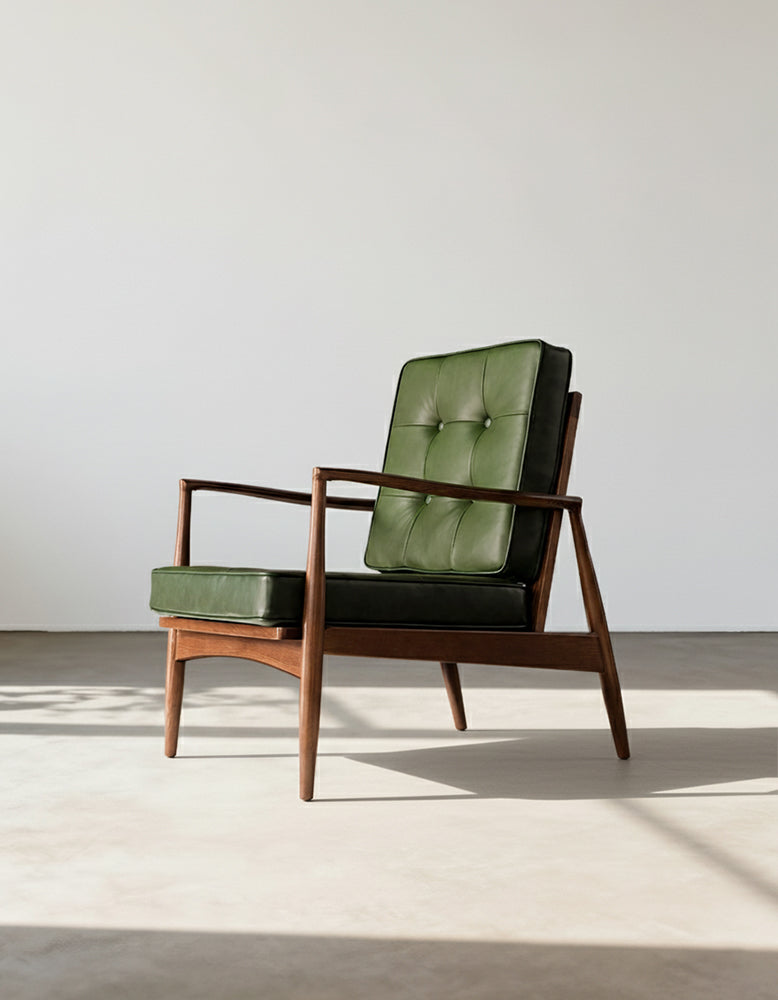 Classic C02 Armchair, Green Leather & Wood