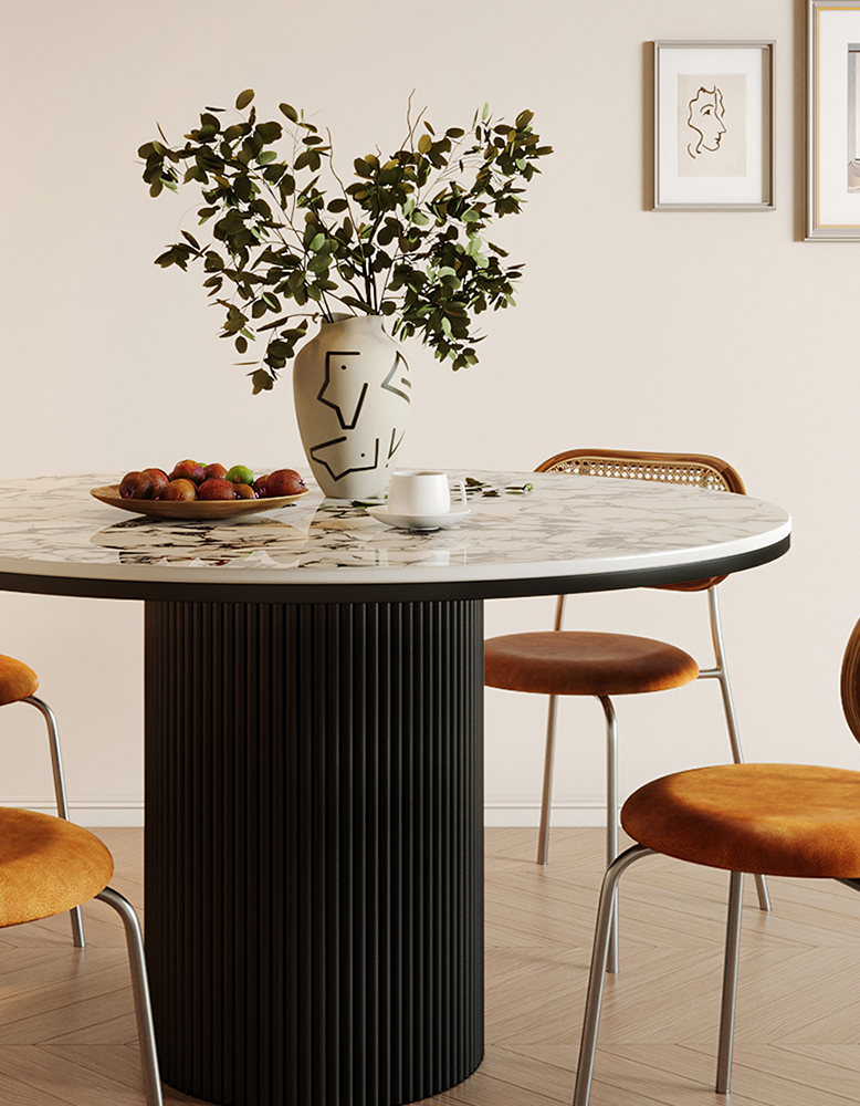 Jean Round Dining Table, White & Black