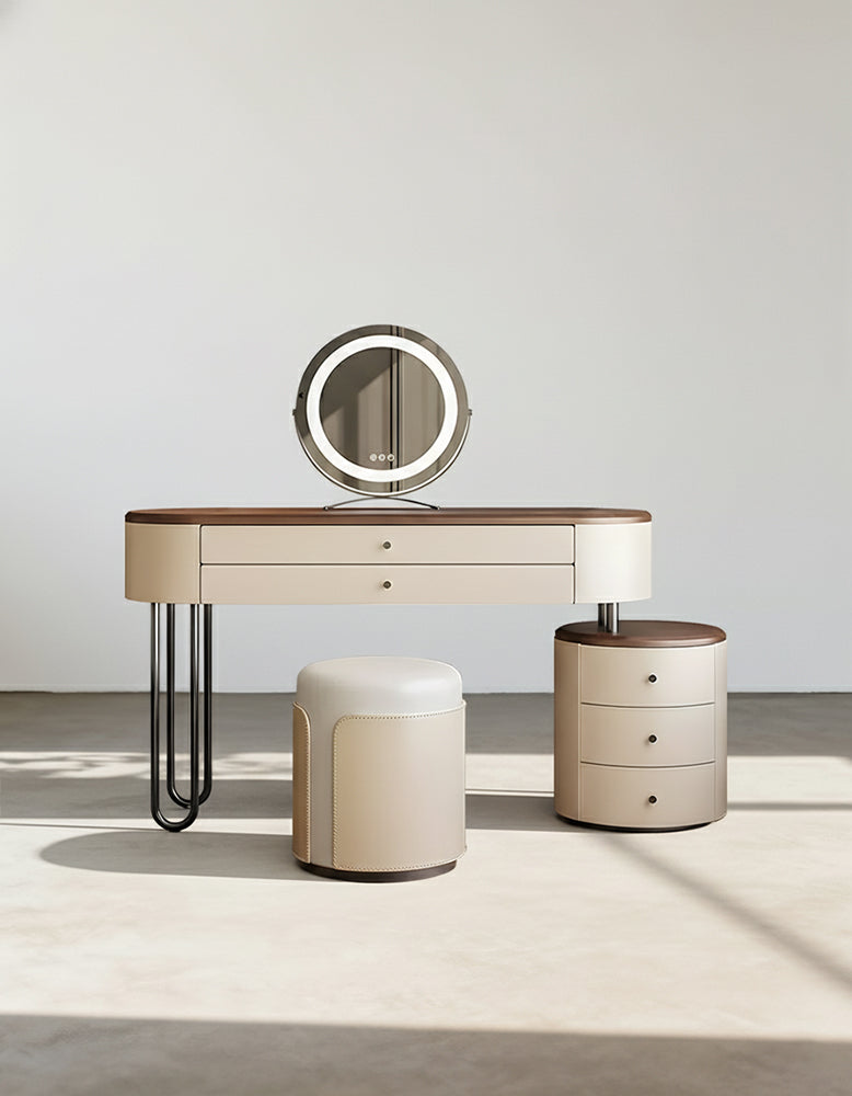 Juana Dressing Tables With Mirror, Solid Wood, Cream