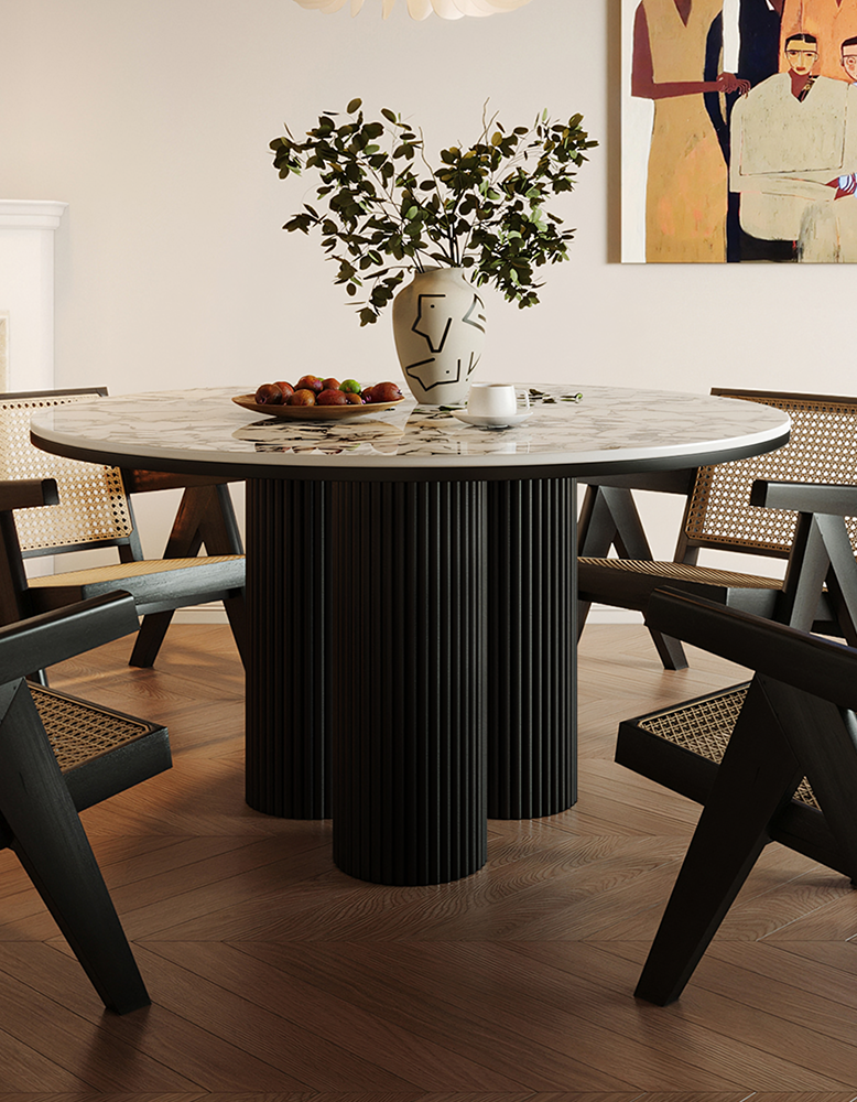 Jean Round Dining Table, White & Black