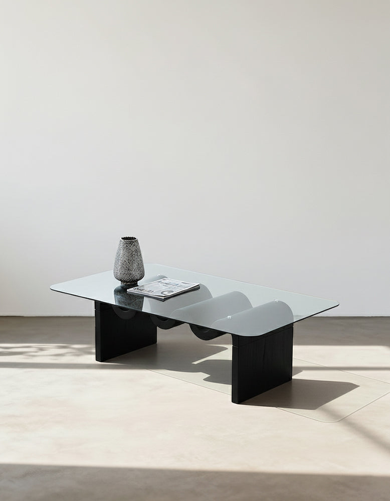 Hiroshi Square Glass Coffee Table, Glass Top