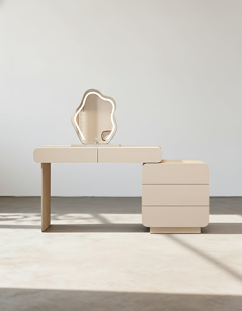 Ward Dressing Table With Side Cabinet & LED Mirror, Cream