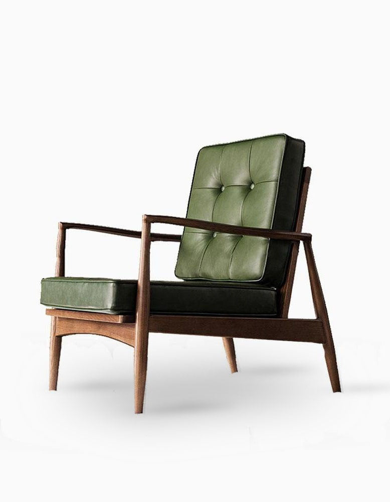 Classic C02 Armchair, Green Leather & Wood, Clearance｜ DC Concept
