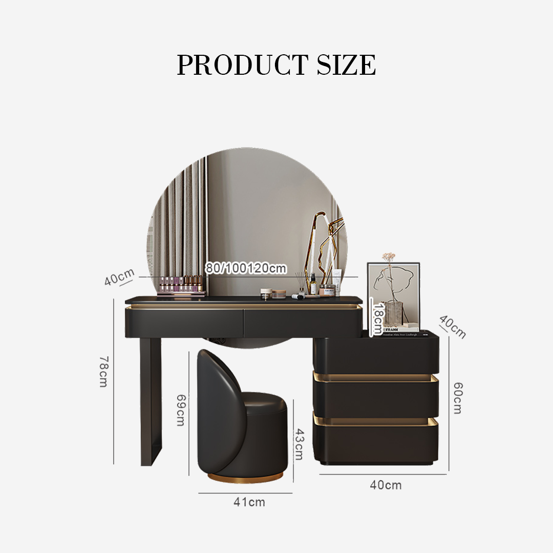 Martina Dressing Table With LED Mirror, Black Wood – DC Concept