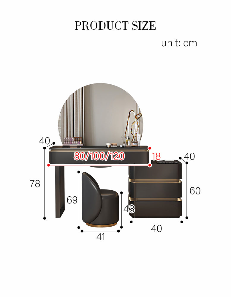 Grant Dressing Table With Big LED Mirror, Black/Cream