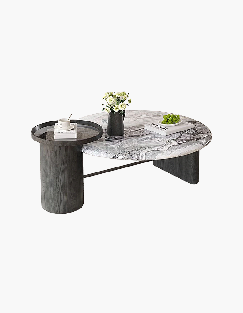Galatea Round Nesting Marble Coffee Table, Marble Top