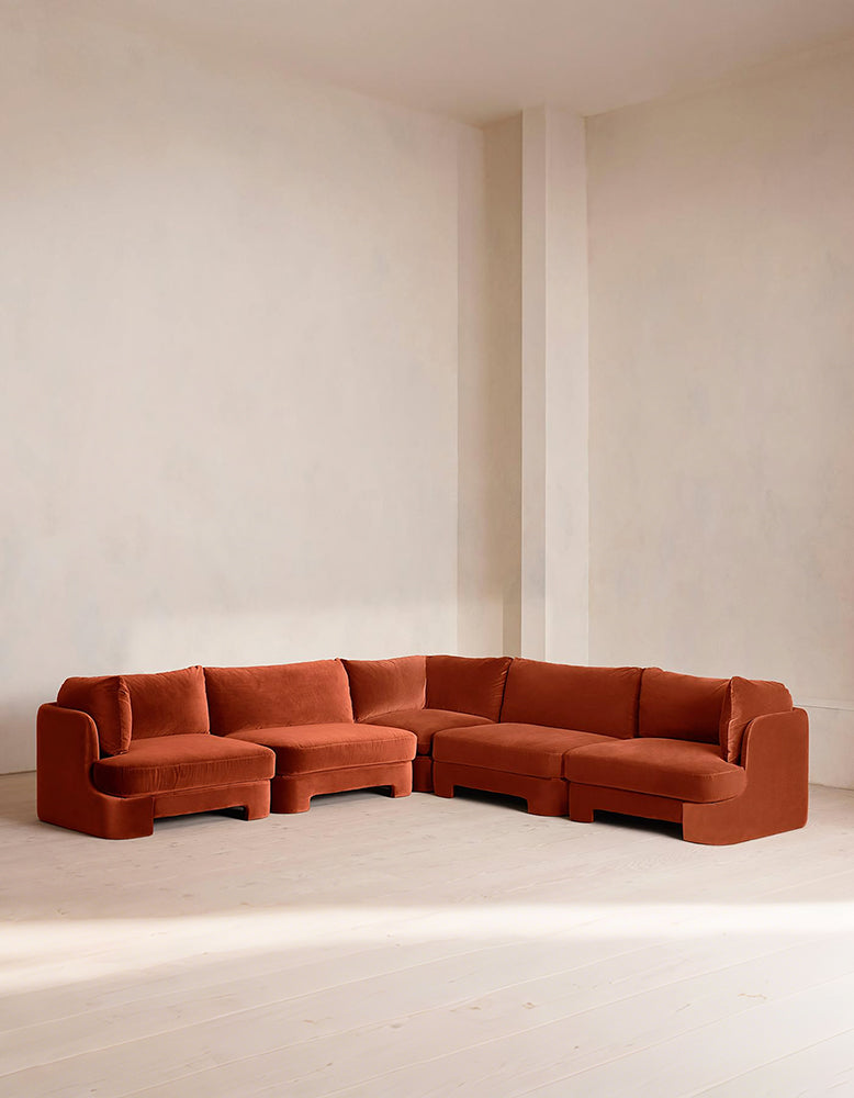 Laird L Shape Four Seater Sofa, Modular Corner Sofa, Velvet