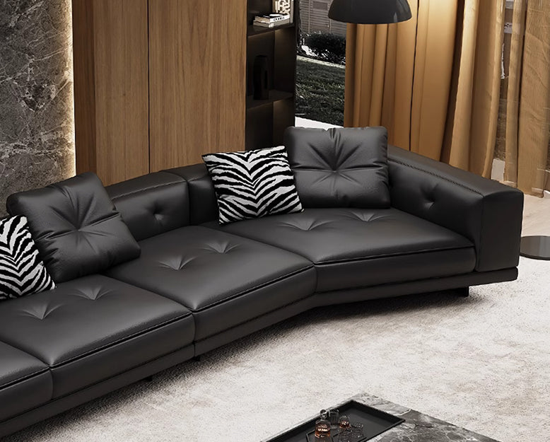 Singh Three Seater, Four Seater Curved Sofa, Real Leather