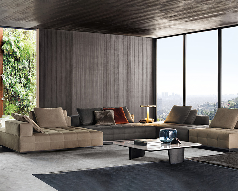 Santos L Shape Sofa, Three Seater Sofa, Nappa Real Leather