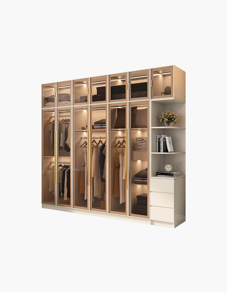 Varela Glass Door Wardrobe In Multiple Sizes, Corner Wardrobe With Lights