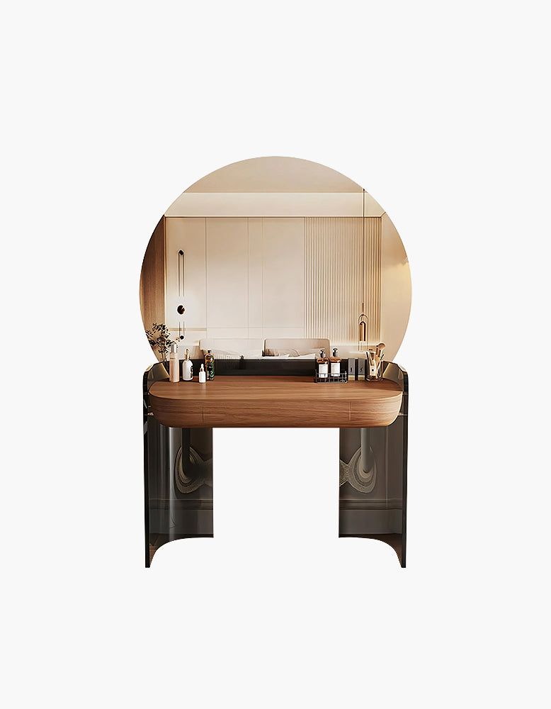 Grant Dressing Table With Big LED Mirror, Walnut & Black