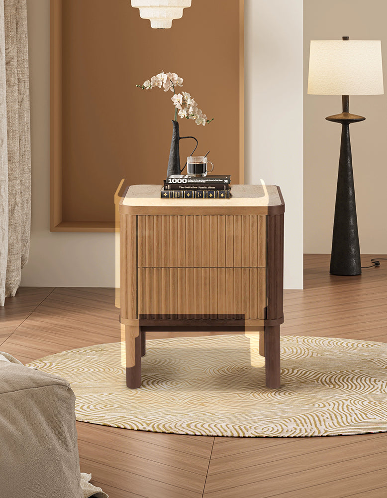 Tannenbaum 2 Drawer Bedside Table, Wood, With Sintered Stone Top