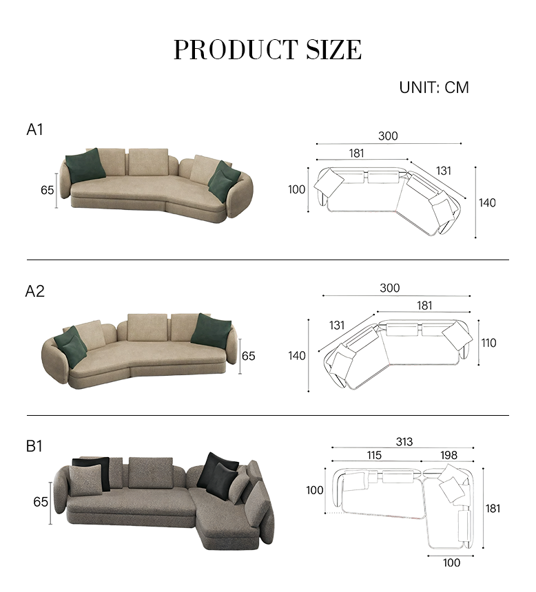 Randal Corner Sofa, Curved Sofa, Different Sizes & Fabrics Available