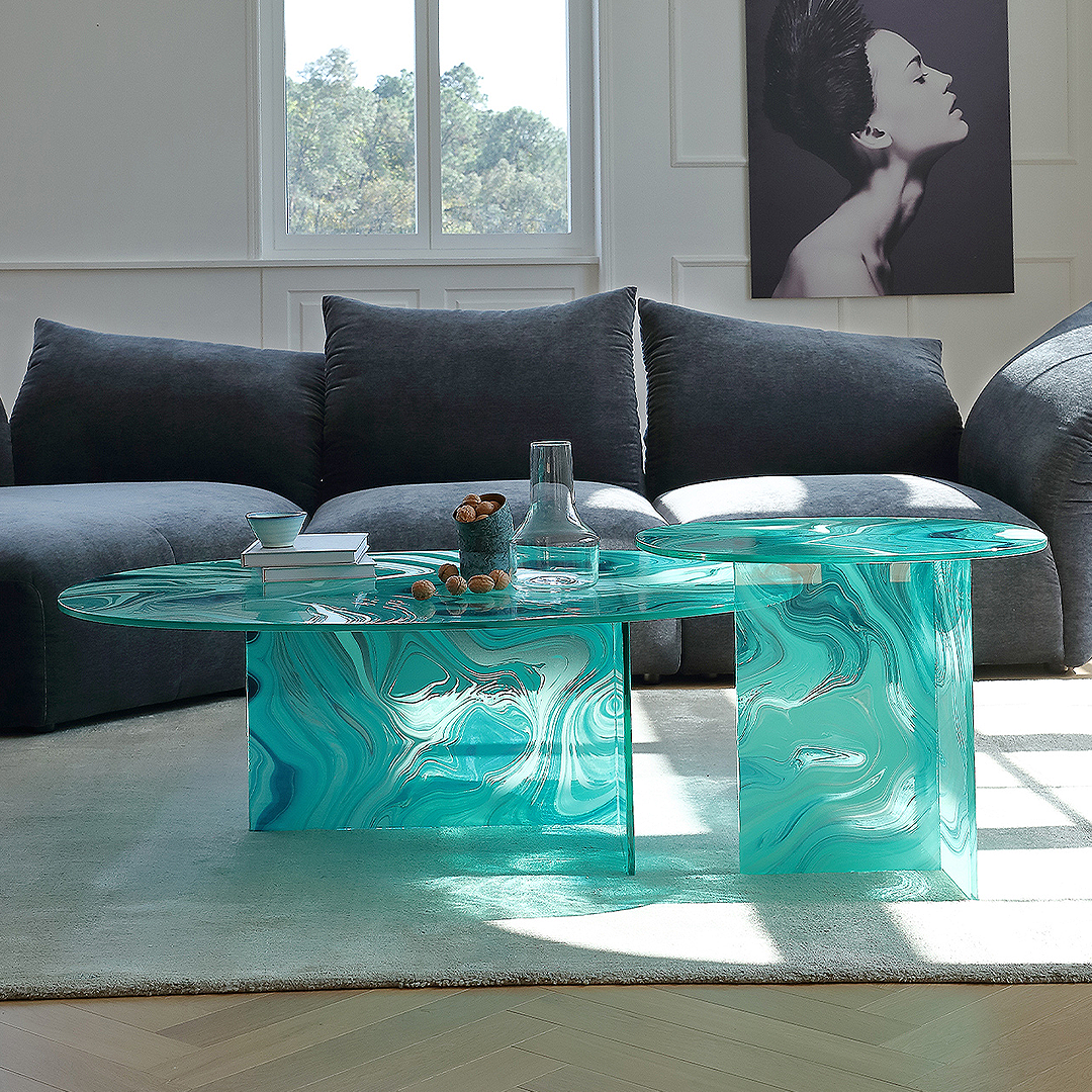 Leila coffee tables glass coffee table, Green