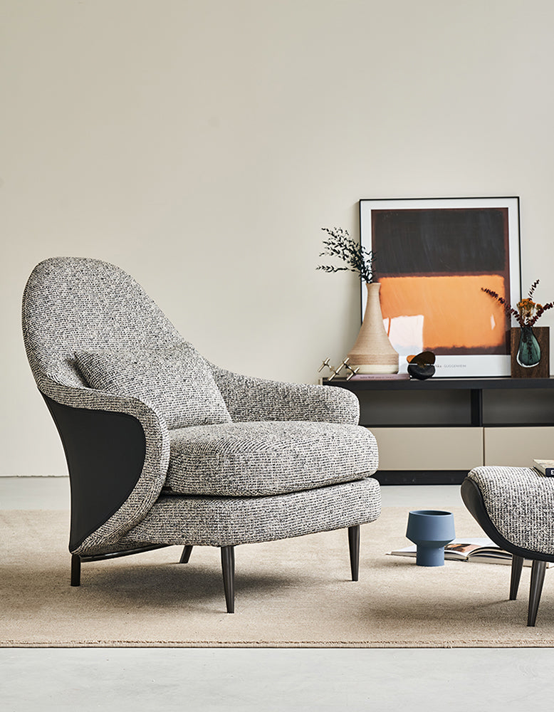 Diakite Armchair With Footstool, Linen & Leather