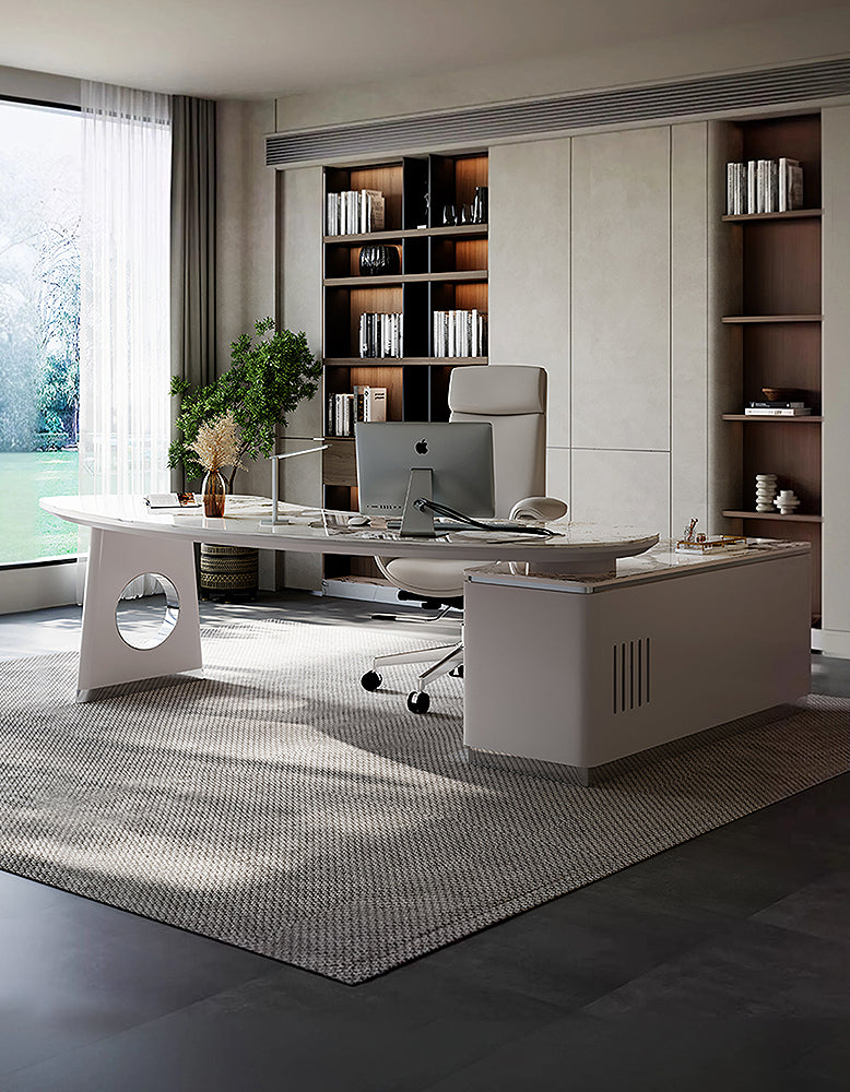 Coelho Corner Office Desk With Storage, Sintered Stone