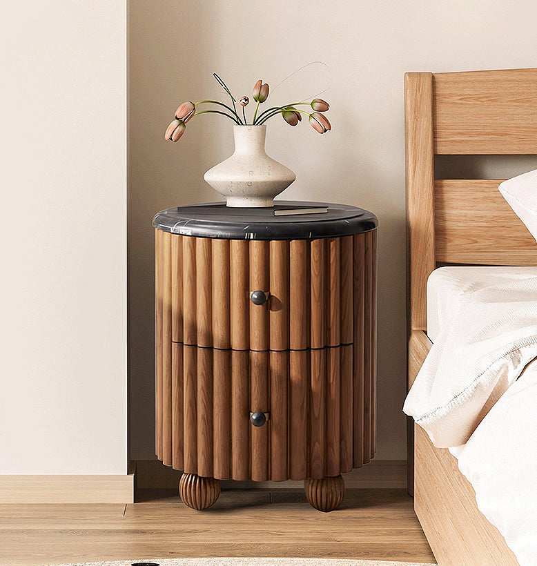 Ava Luxe Round Bedside Table, Marble