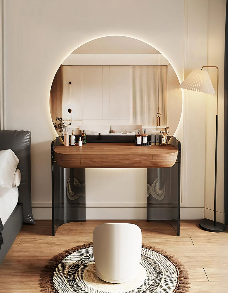 Grant Dressing Table With Big LED Mirror, Walnut & Black