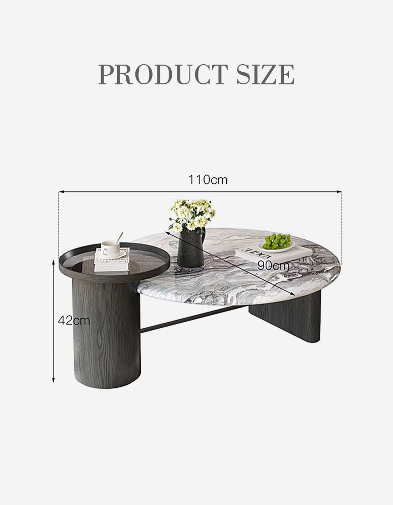 Galatea Round Nesting Marble Coffee Table, Marble Top