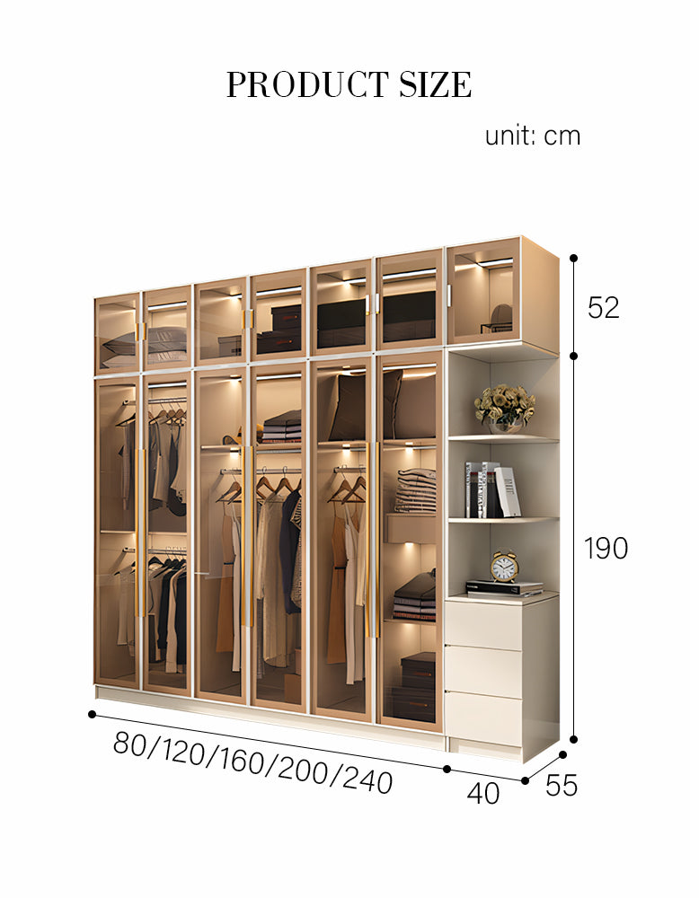 Varela Glass Door Wardrobe In Multiple Sizes, Corner Wardrobe With Lights