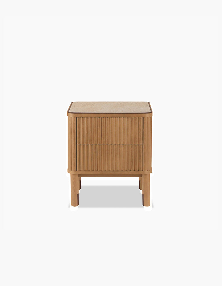 Tannenbaum 2 Drawer Bedside Table, Wood, With Sintered Stone Top