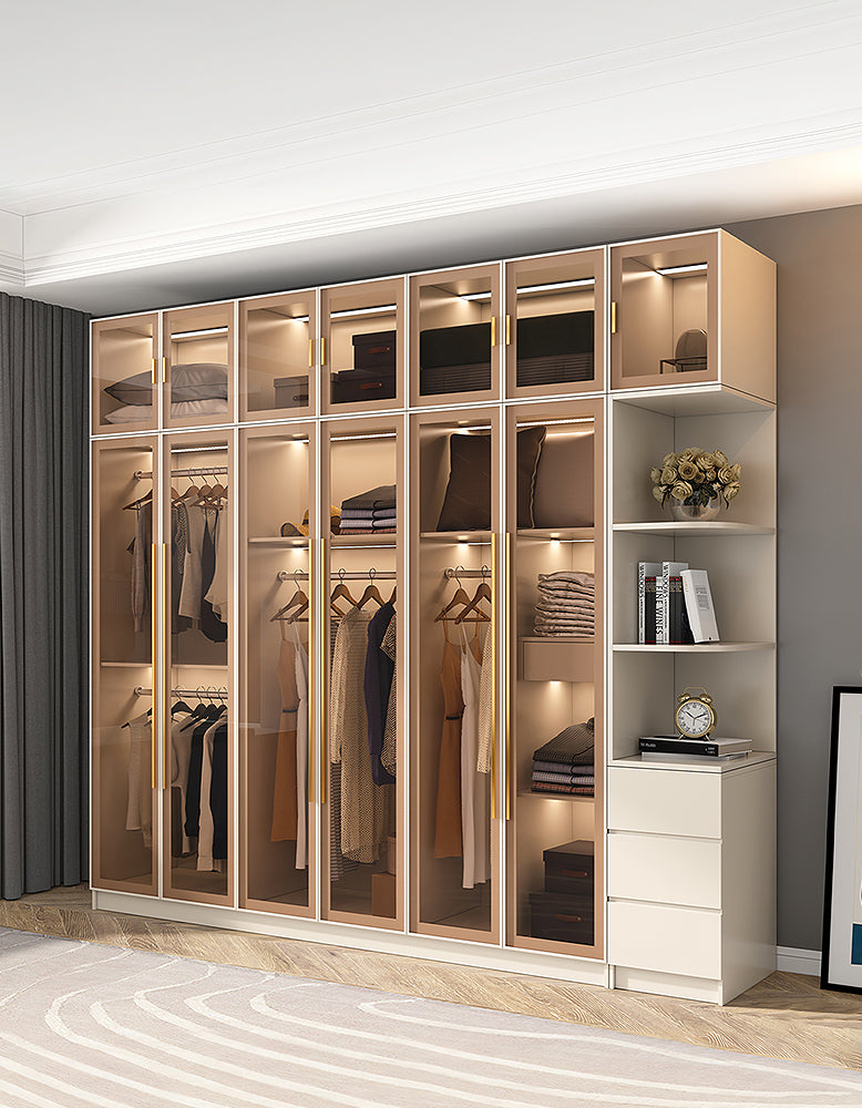 Varela Glass Door Wardrobe In Multiple Sizes, Corner Wardrobe With Lights