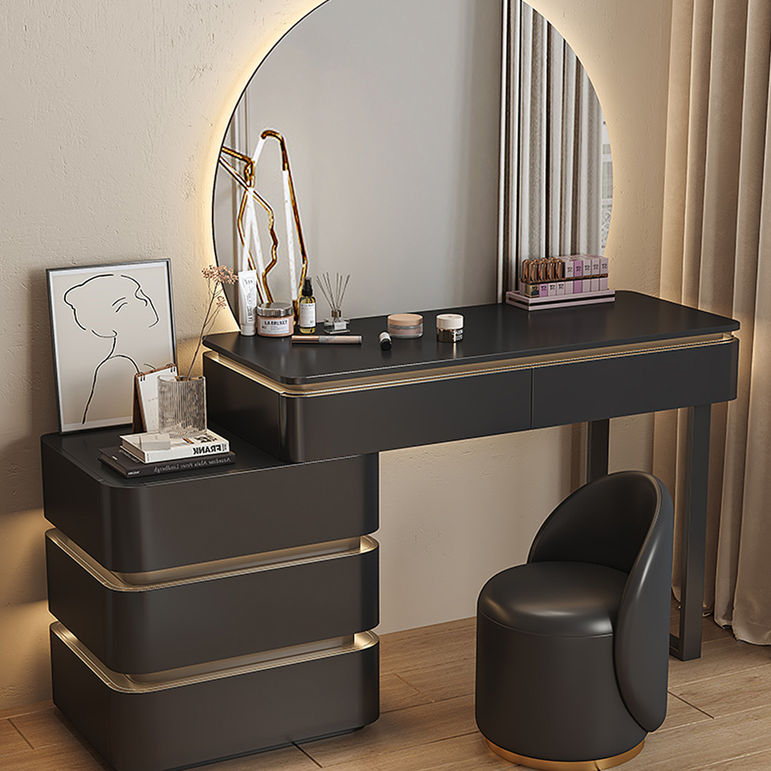 Martina Dressing Table With LED Mirror, Black Wood