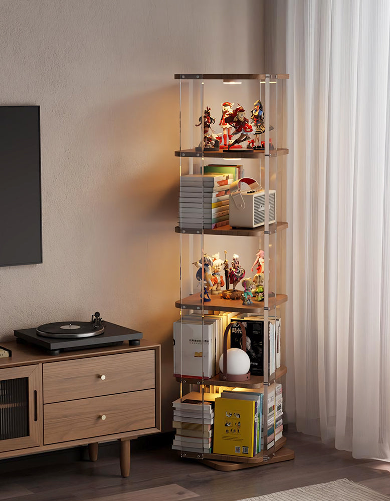 Amato Rotating Bookshelf, Freestanding Shelving Unit, Solid Wood
