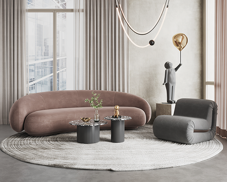 Marius Cashew Sofa, Three Seater Curved Sofa