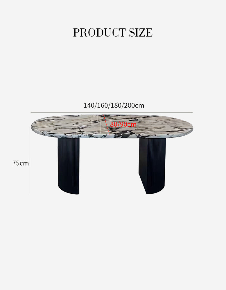 Amina Black Oval Dining Table, Solid Wood & Marble