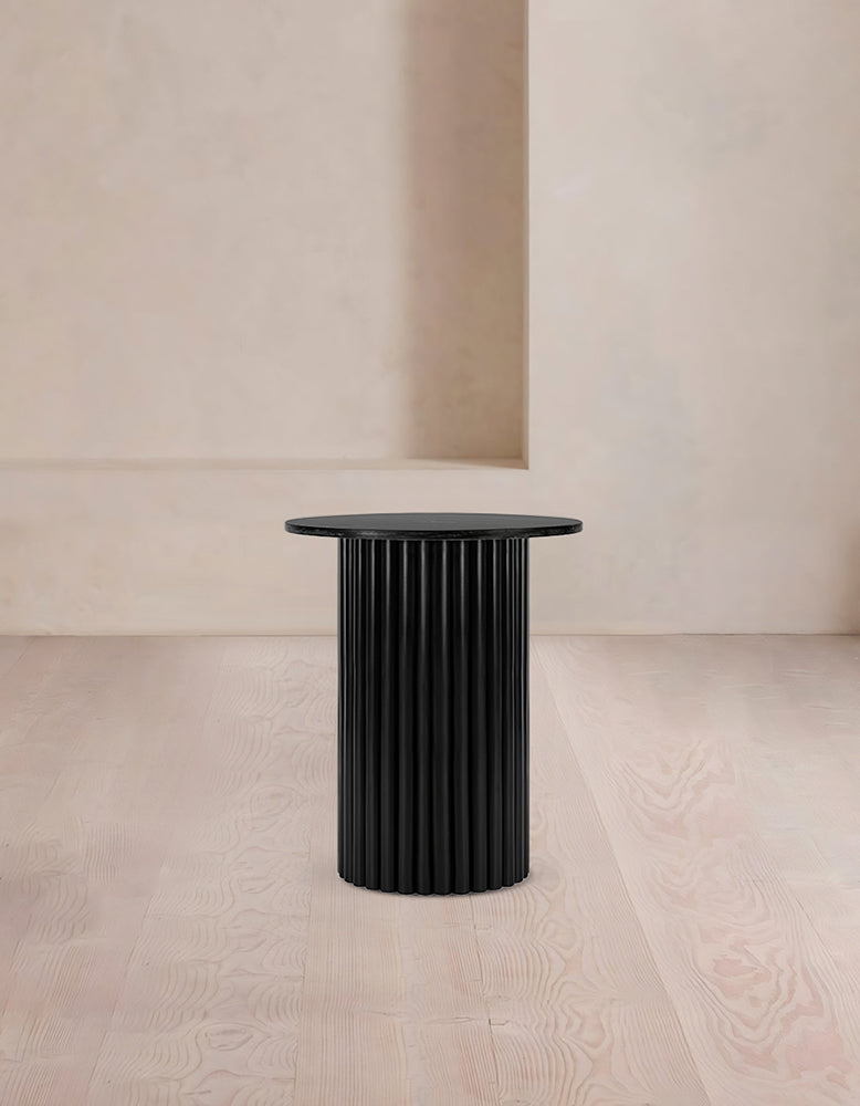 Qualls Round Side Table, Black Marble