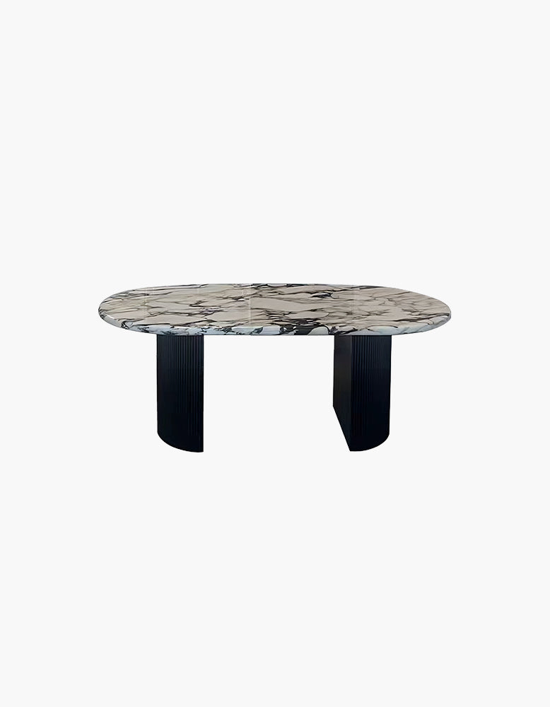 Amina Black Oval Dining Table, Solid Wood & Marble