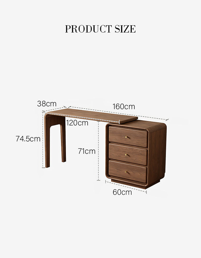 Ramirez Corner Dressing Table, Extendable Dressing Table, Walnut