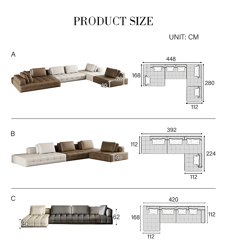 Santos L Shape Sofa, Three Seater Sofa, Nappa Real Leather