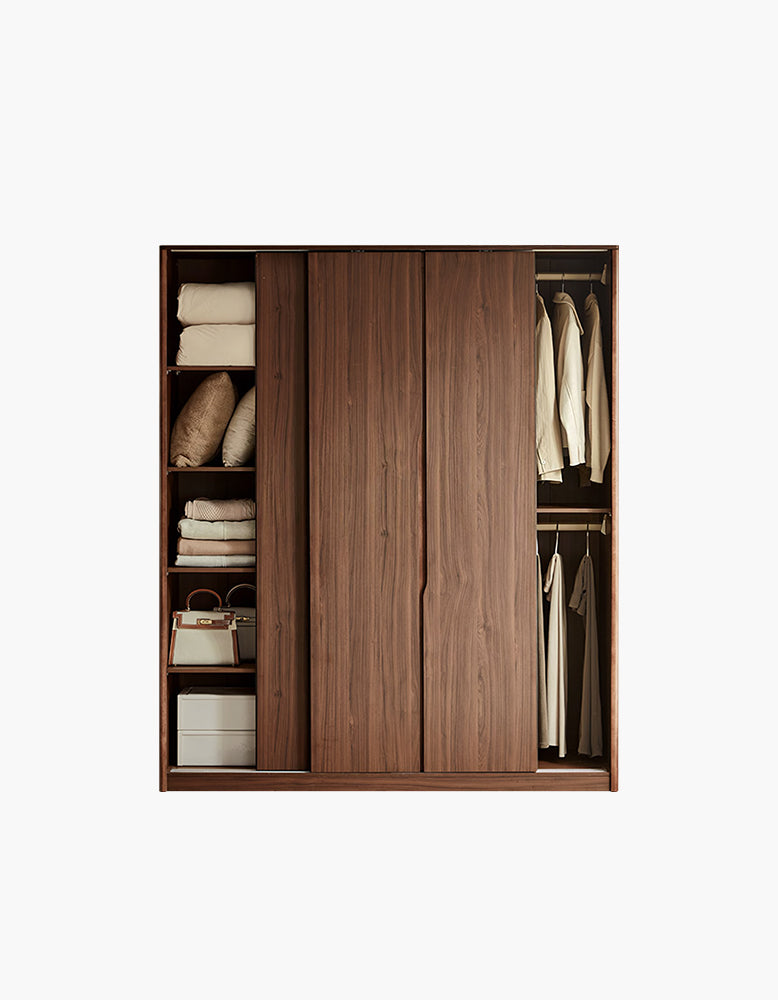 Kimura Slide Door Wardrobe With Hanging Rails, Walnut – DC Concept