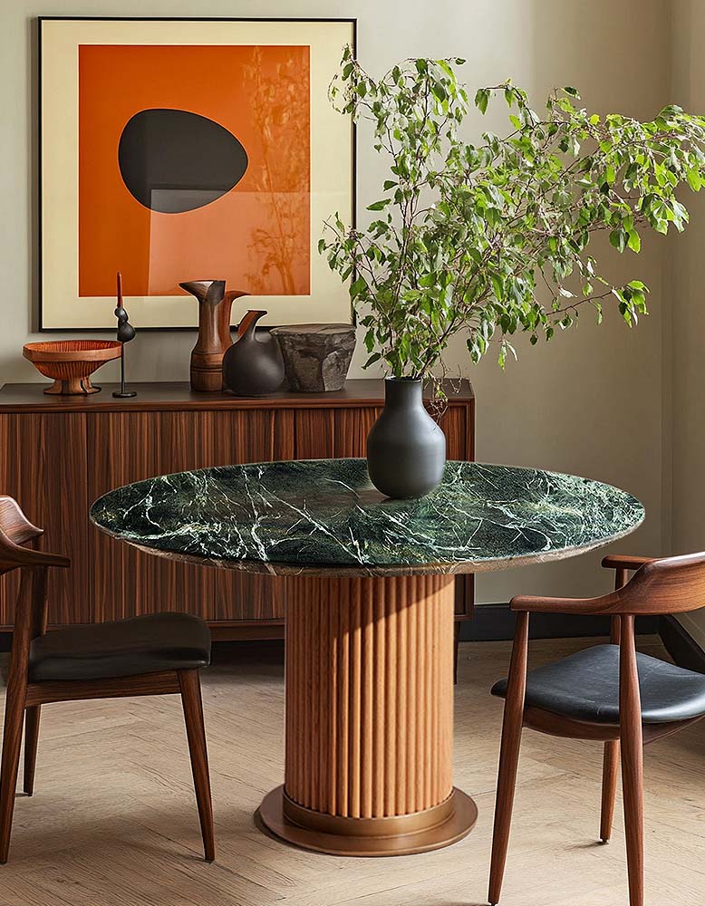 Murcell Oval Dining Table, Brazilian Green Marble