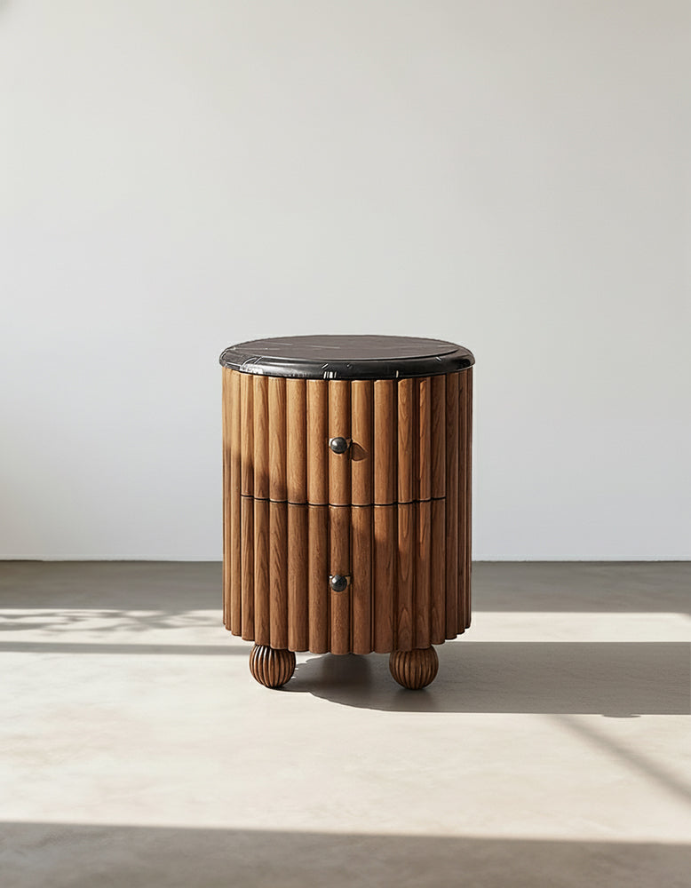 Ava Luxe Round Bedside Table, Marble