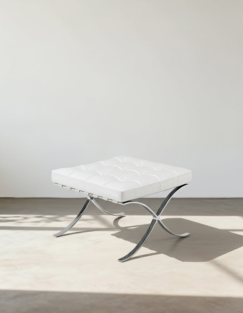 Barcelona Ottoman, Real Leather, White