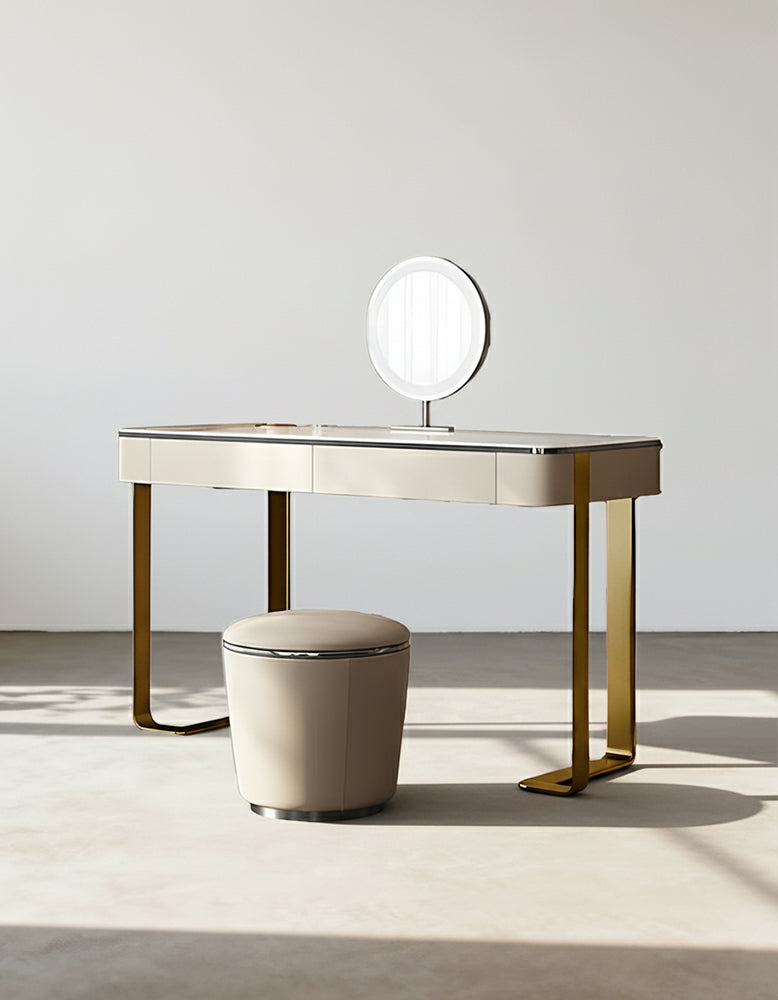 Hamlin Dressing Table With Mirror, Sintered Stone
